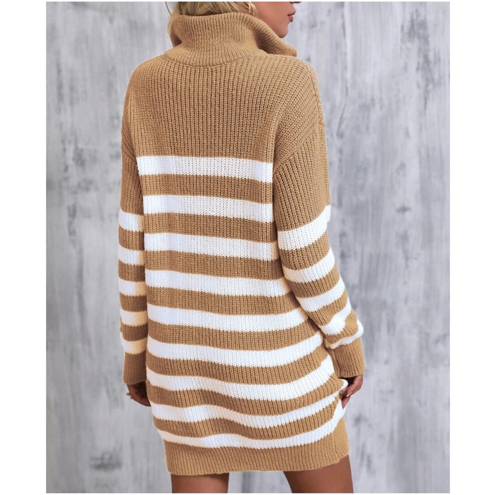 Cozy Color Block Stripes Zipper Sweater Dress - Picture 8 of 12